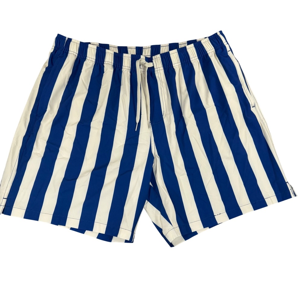 Bearbottom Mens Stretch Swim Trunks Nantucket Stripe Blue White XXL 7 Inch 2XL